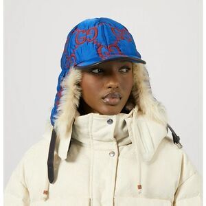 Gucci $1550 NWT Quilted Nylon Gg Hat with Earmuffs with Chinstrap Small